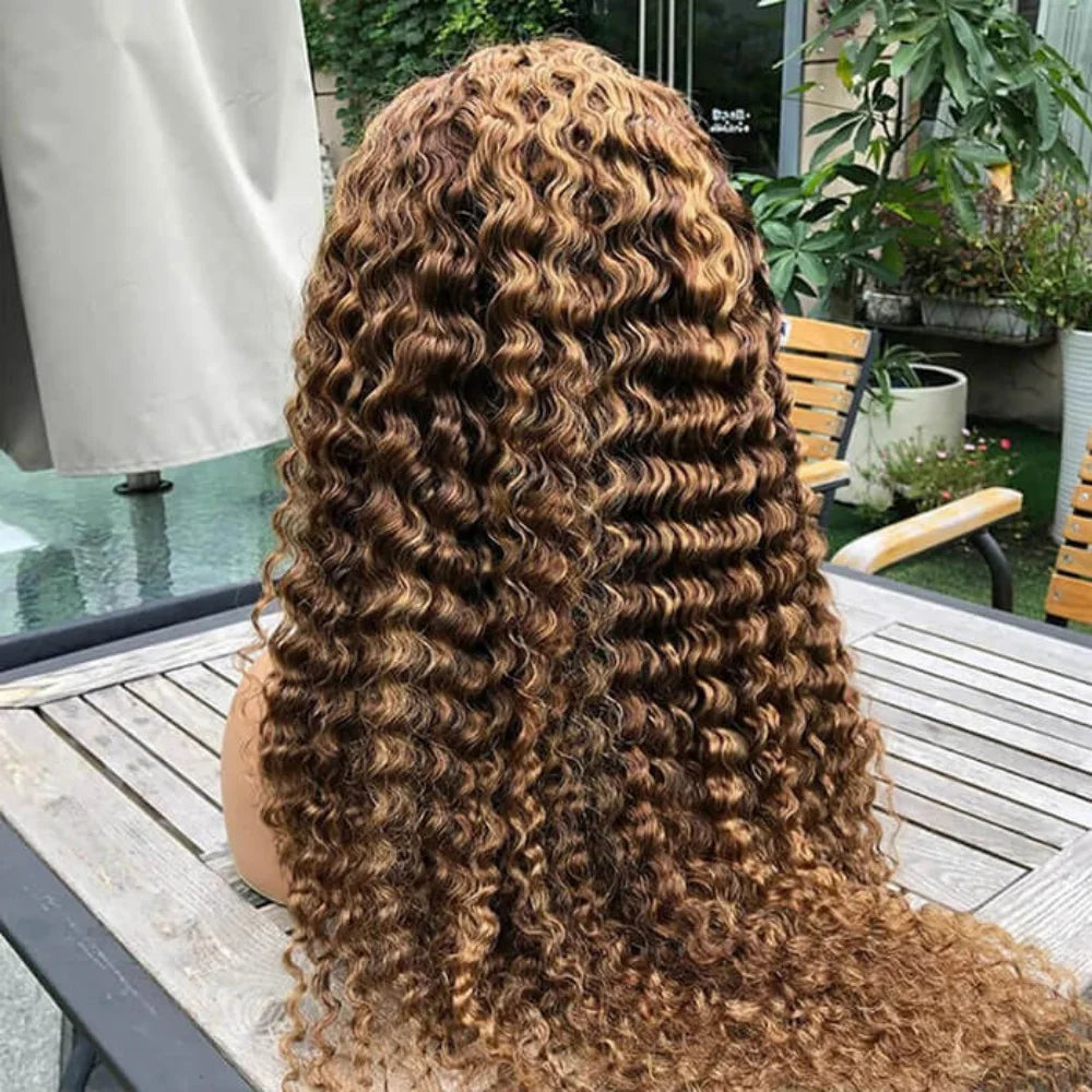 Brazilian 13x4 Water Wave Curly Wigs Honey Blonde 13x4 Glueless Lace Closure Wigs Human Hair Highlight Ombre Deep Wave Wig
