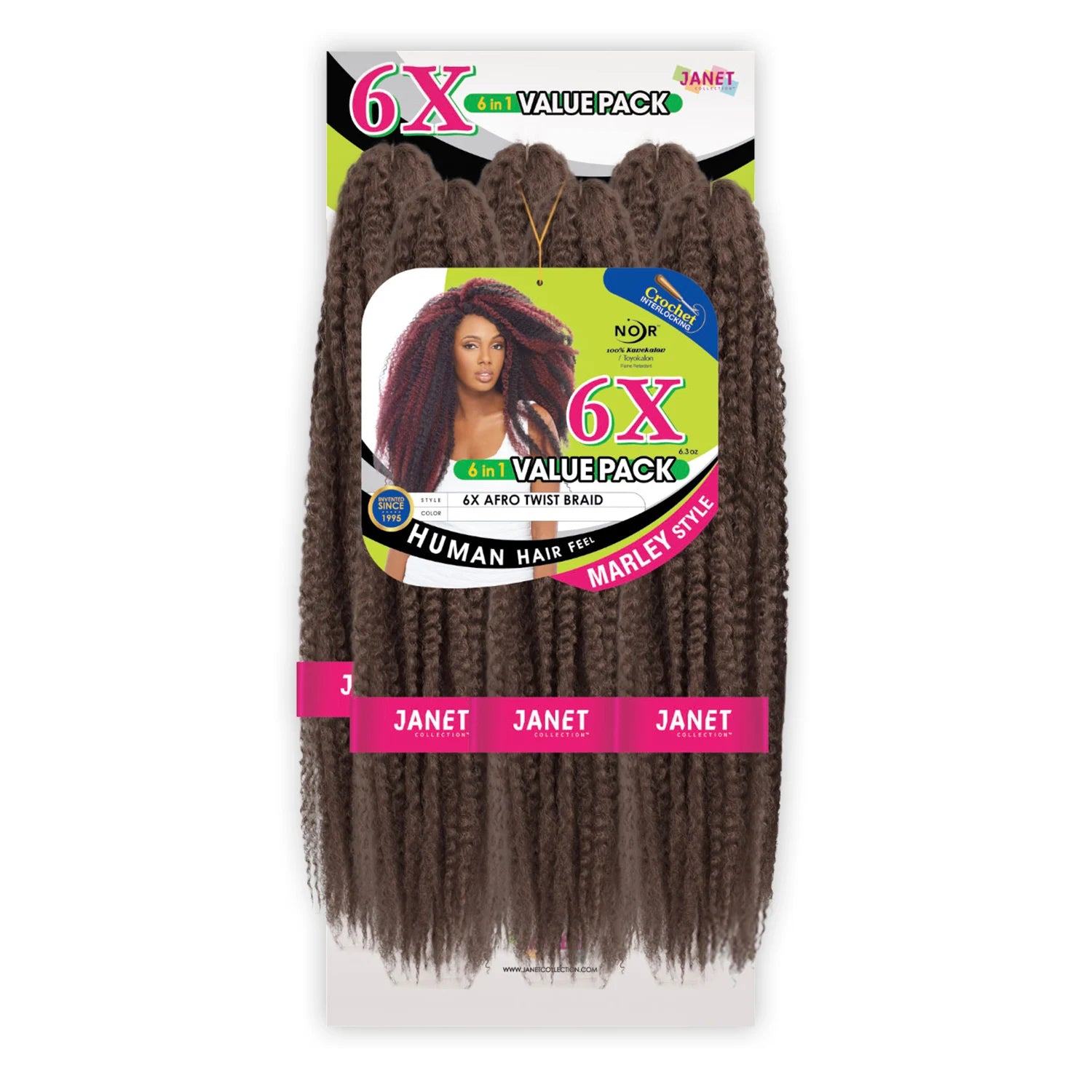 Janet Collection Synthetic Kanekalon Braids Noir 6X Afro Twist Braid (Marley Style)