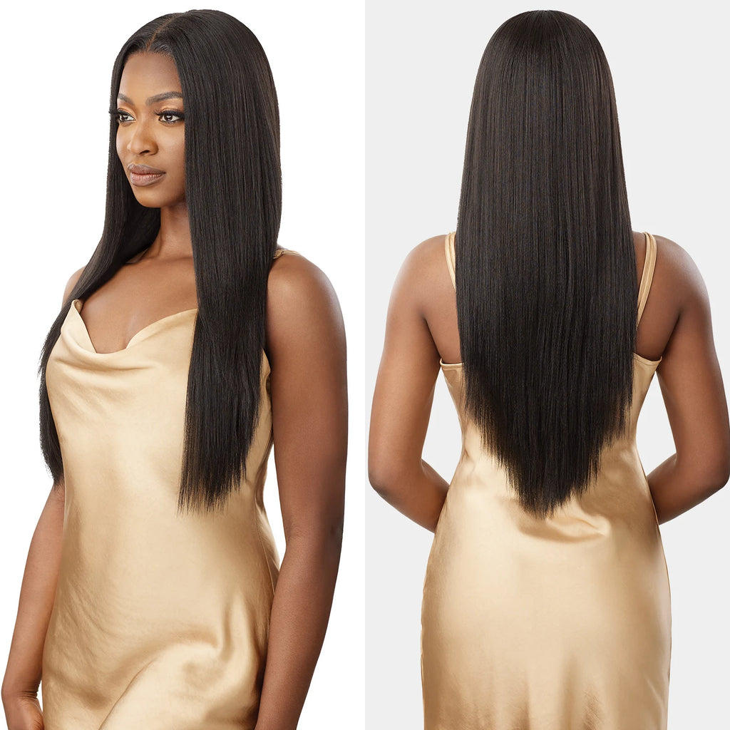 Outre Human Hair Blend Glueless HD 5X5 Lace Closure Synthetic Wig Yaki Straight 26"