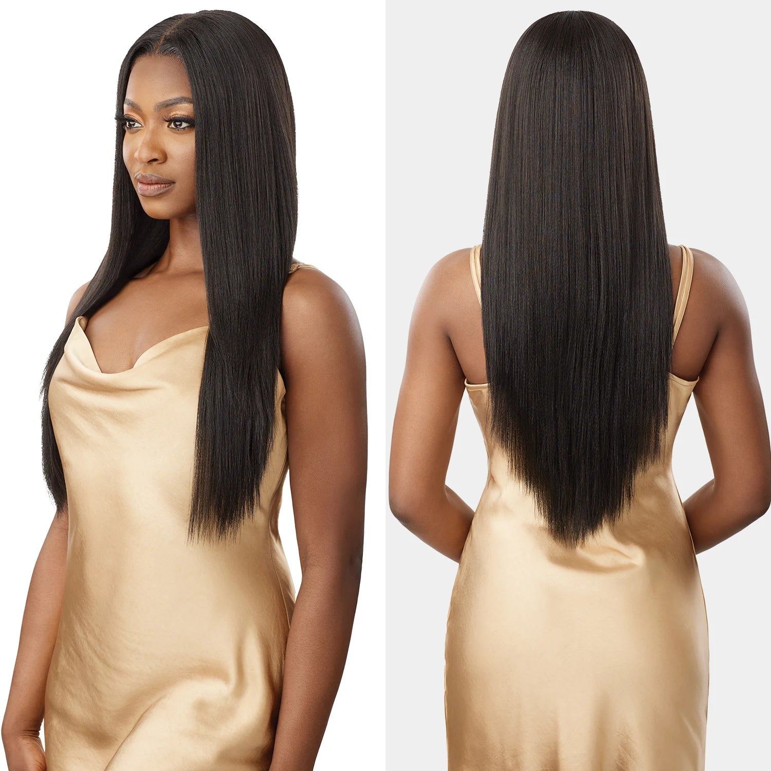 Outre Human Hair Blend Glueless HD 5X5 Lace Closure Synthetic Wig Yaki Straight 26"