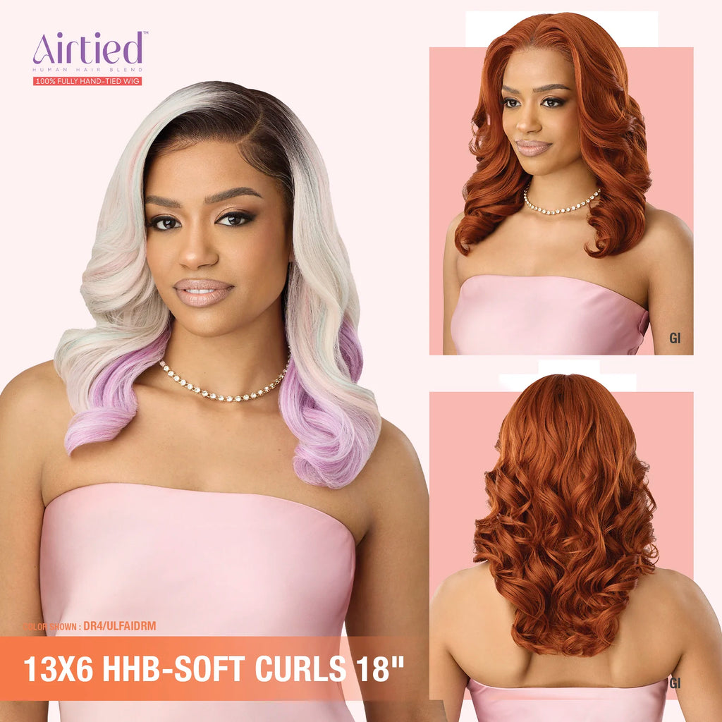 Outre Human Hair Blend HD Lace Front Synthetic Wig Airtied Glueless Fully Hand-Tied 13X6 HHB-Soft Curls 18"