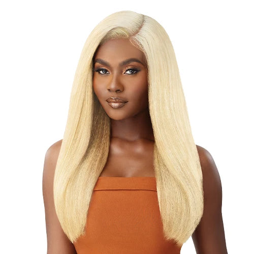 Outre Human Hair Blend Glueless HD 5X5 Lace Closure Wig Kinky Straight 24" - Long, Natural Curl Style Added, Premium Quality
