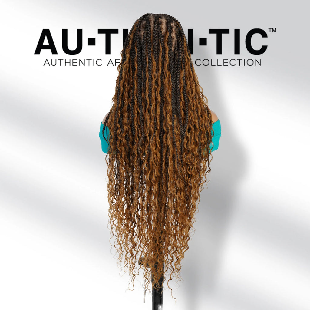 Authentic Glueless Full Lace Braided Wig Medium Knotless Boho Box Braid Deep Twist 32" BW Unit3