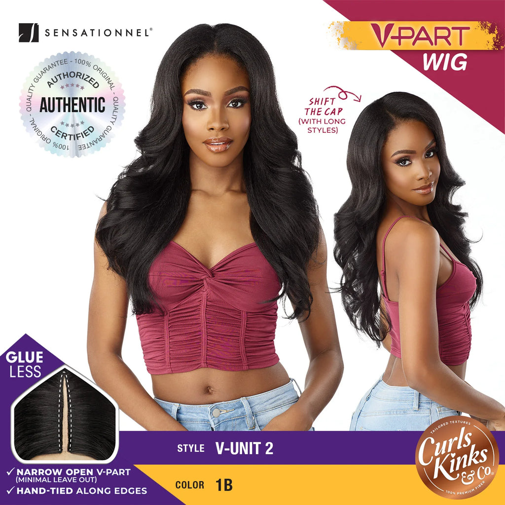 Sensationnel Curls Kinks N Co V-Part Wig Glueless V-Unit 2 – Glueless Design, Natural Curls, Easy Wear, Perfect Fit