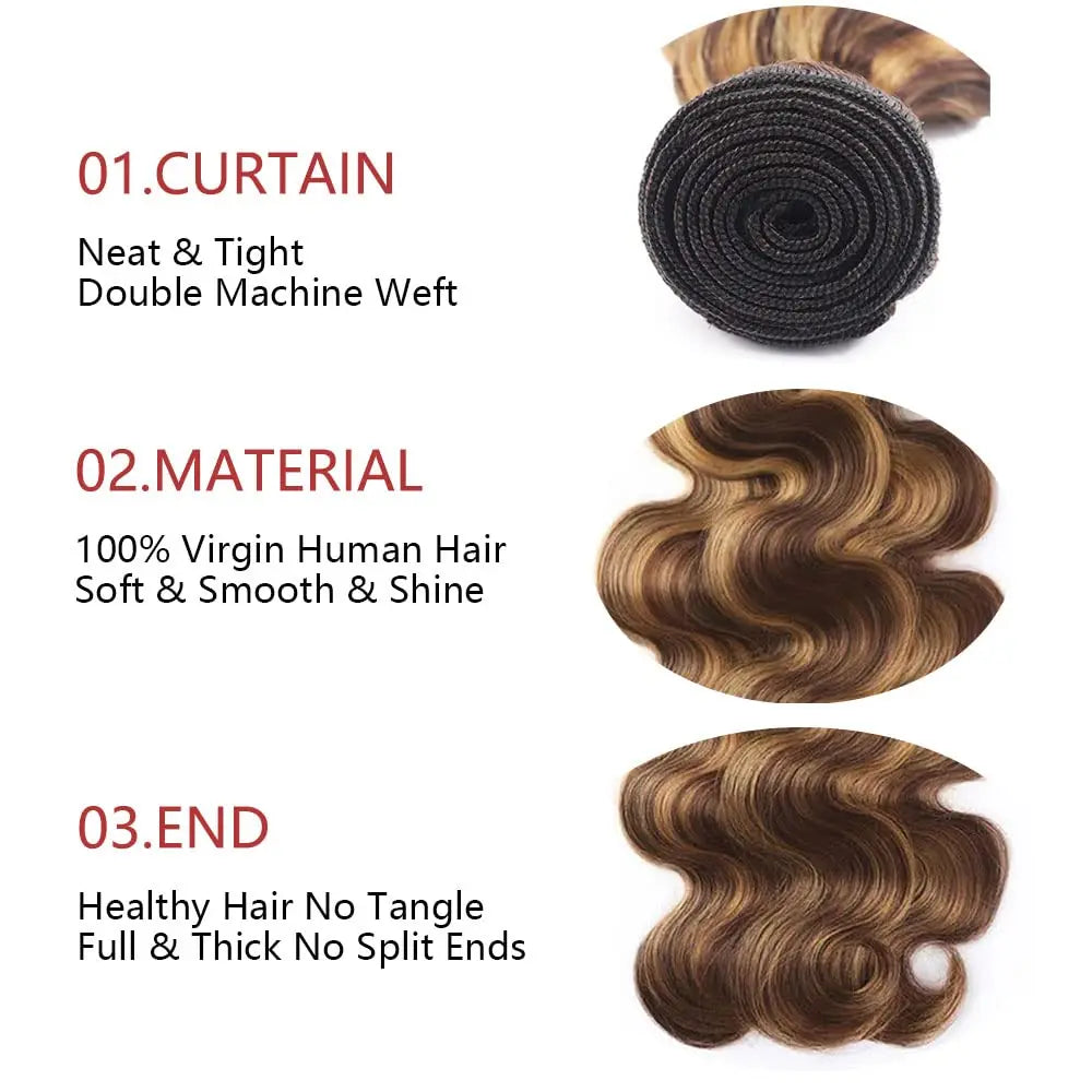 P4/27 Honey Brown Brazilian Hair Bundles Human Hair 30 32 Inch Highlight Body Wave Bundle 100% Brazilian Human Hair For Women
