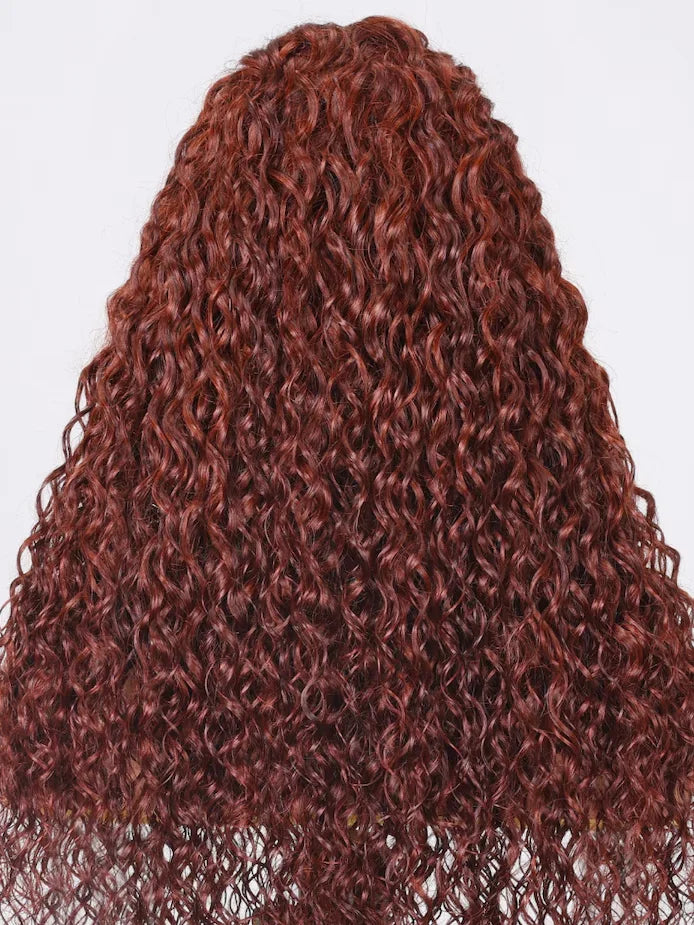13x4 HD Lace Frontal Wig 40 Inch Brazilian Deep Wave Glueless Lace Wig in Dark Reddish Brown with 7x5 Closure Human Hair Wig