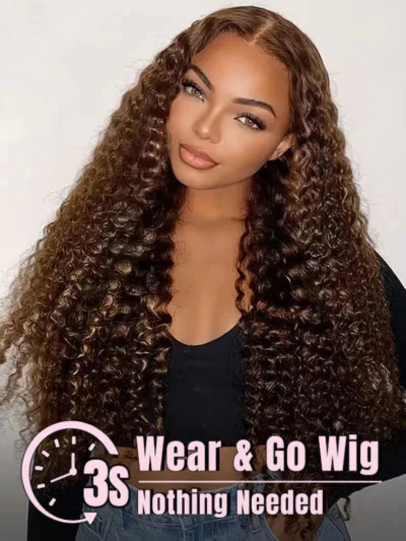 Curly Deep Wave Highlight Wigs Pre-cut Glueless 7x5 Lace Wig 4/27 Highlight Lace Front Wigs 100% Human Hair For Black Women