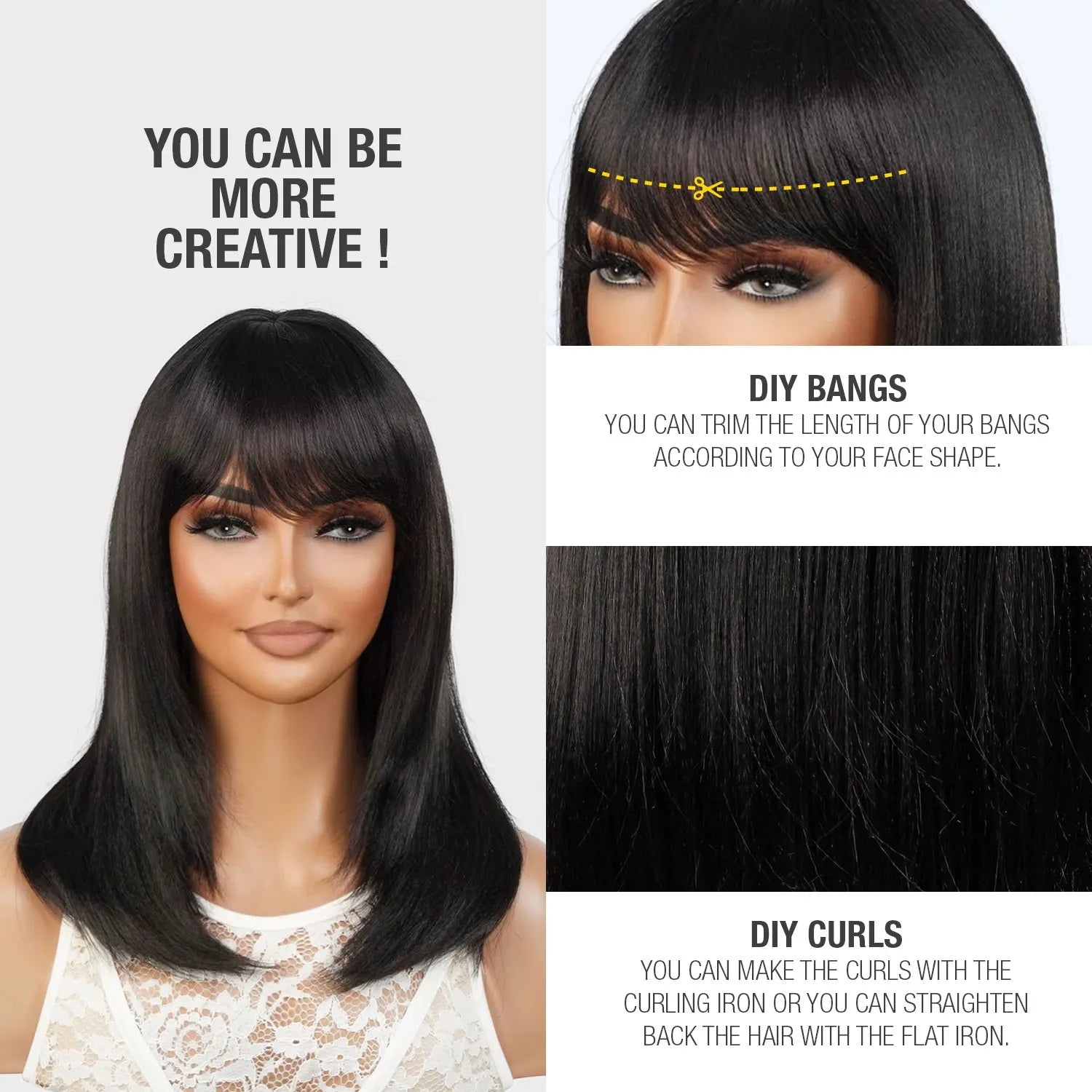Shoulder Length Straight Bob with Bang Synthetic Wig SEXY06