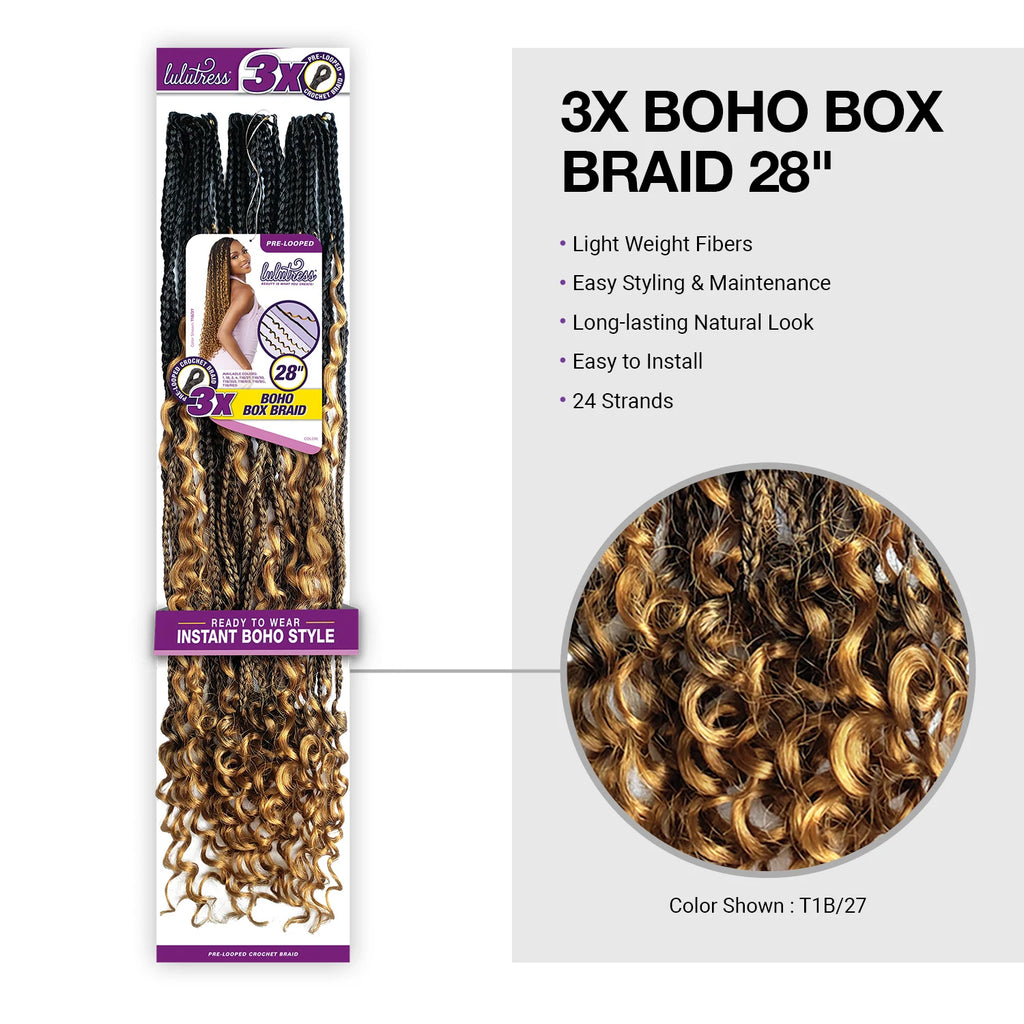Sensationnel Synthetic Crochet Braids Lulutress Pre-Looped 3X Boho Box Braid 28"