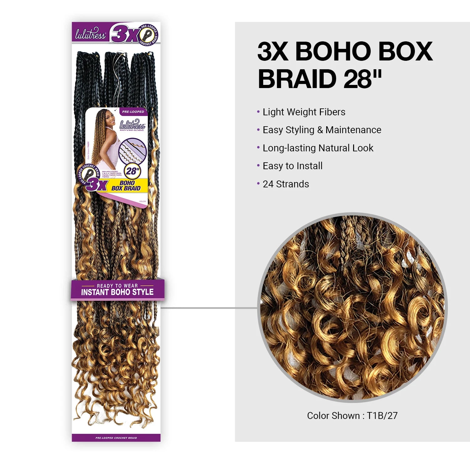Sensationnel Synthetic Crochet Braids Lulutress Pre-Looped 3X Boho Box Braid 28"
