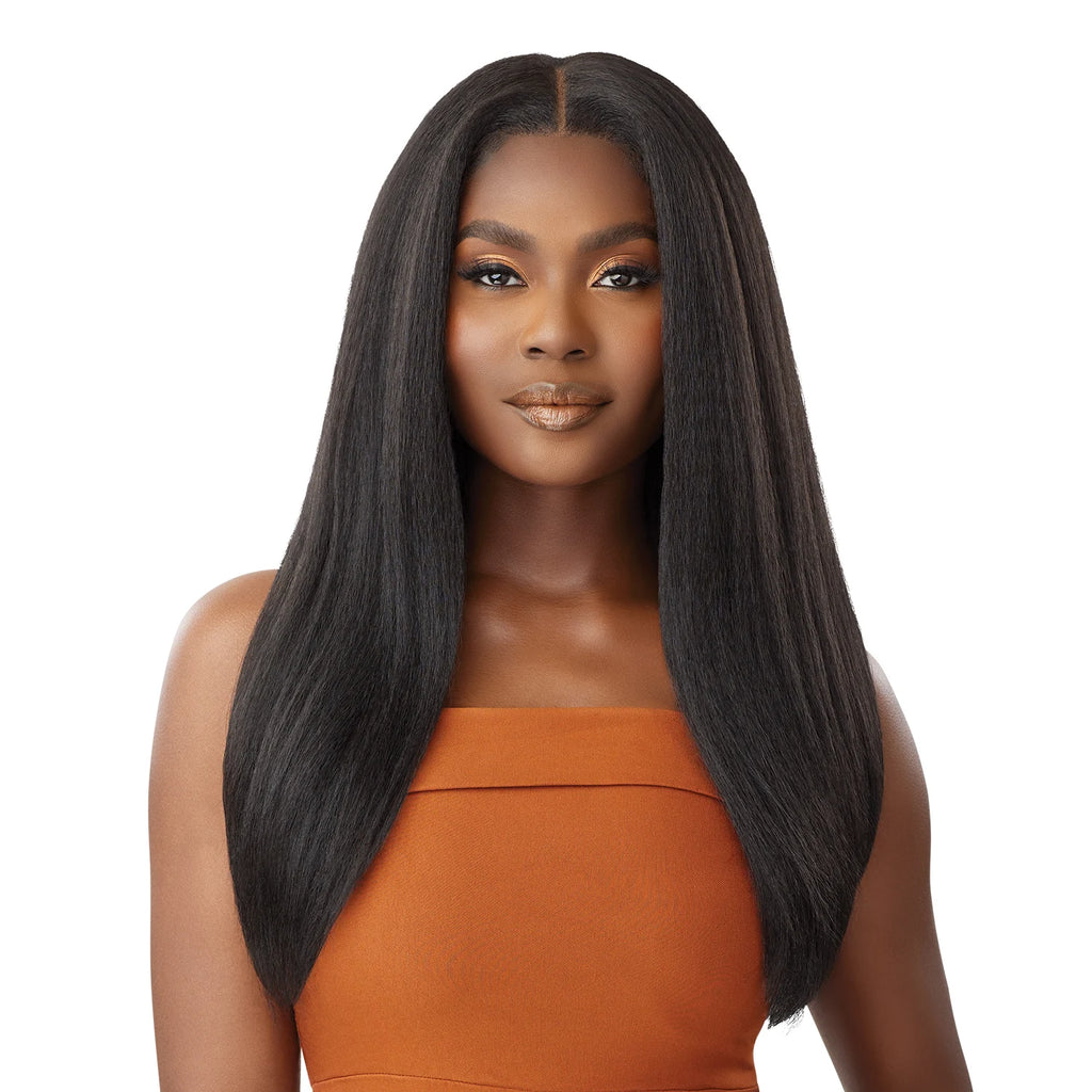 Outre Human Hair Blend Glueless HD 5X5 Lace Closure Wig Kinky Straight 24" - Long, Natural Curl Style Added, Premium Quality