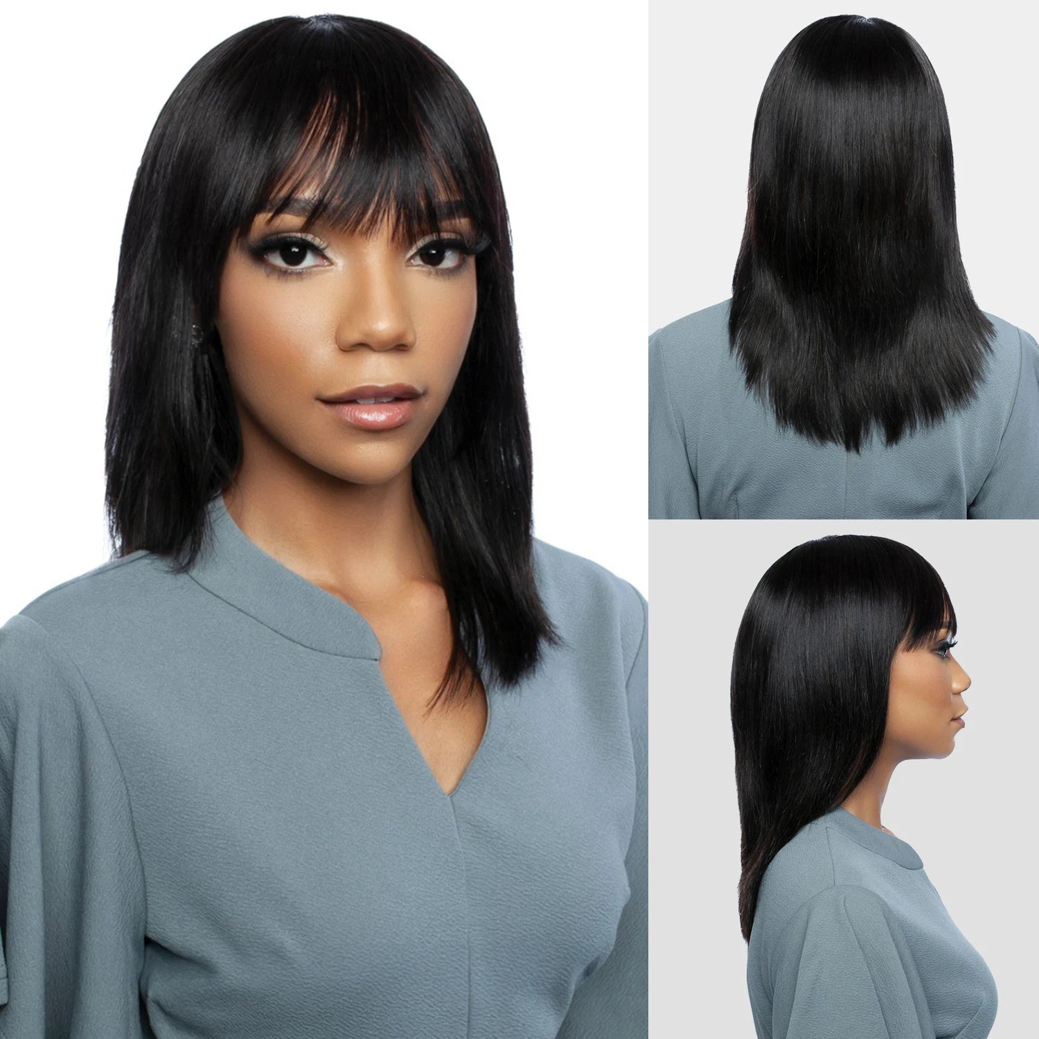 Mane Concept Unprocessed Human Hair Wig Trill TR101 Layered Cut Straight Full Bang 16"