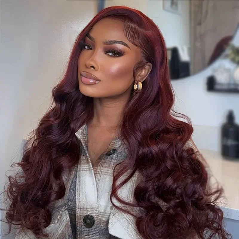 99J Burgundy Red Glueless Lace Front Human Hair Wig 13x4 Body Wave Wine Red Lace Front Wigs 7X5 Glueless 100% Human Hair On Sale