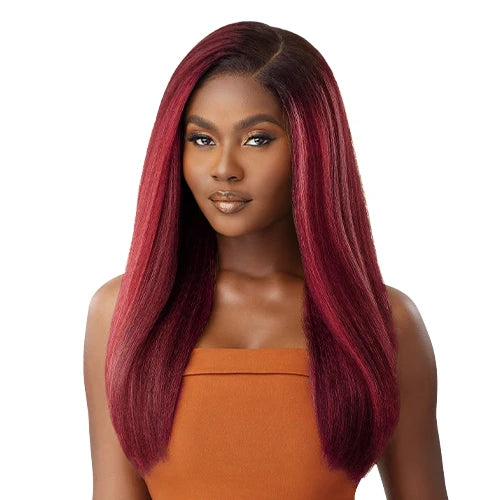 Outre Human Hair Blend Glueless HD 5X5 Lace Closure Wig Kinky Straight 24" - Long, Natural Curl Style Added, Premium Quality