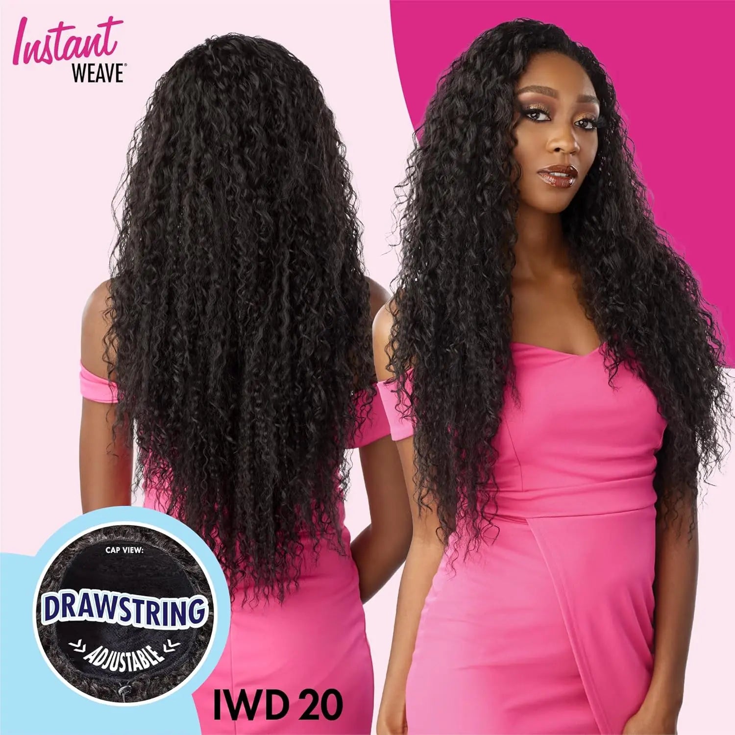 Sensationnel Instant Weave Half Wig Drawstring Cap IWD 20 - Long, Loose Curl Style, Natural Look, Quick & Versatile