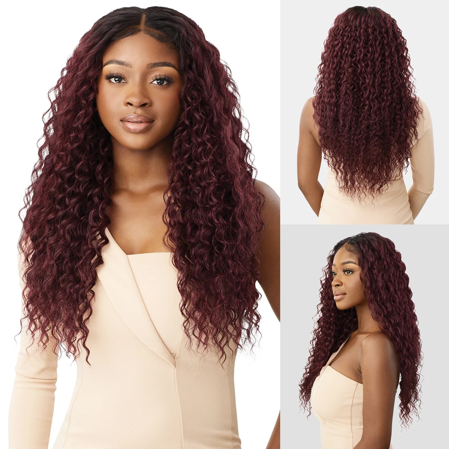 Outre Human Hair Blend Weave Premium Purple Pack Brazilian Boutique Virgin Loose Deep 18", 20", 22"+ Free 4" Deep Lace Parting P