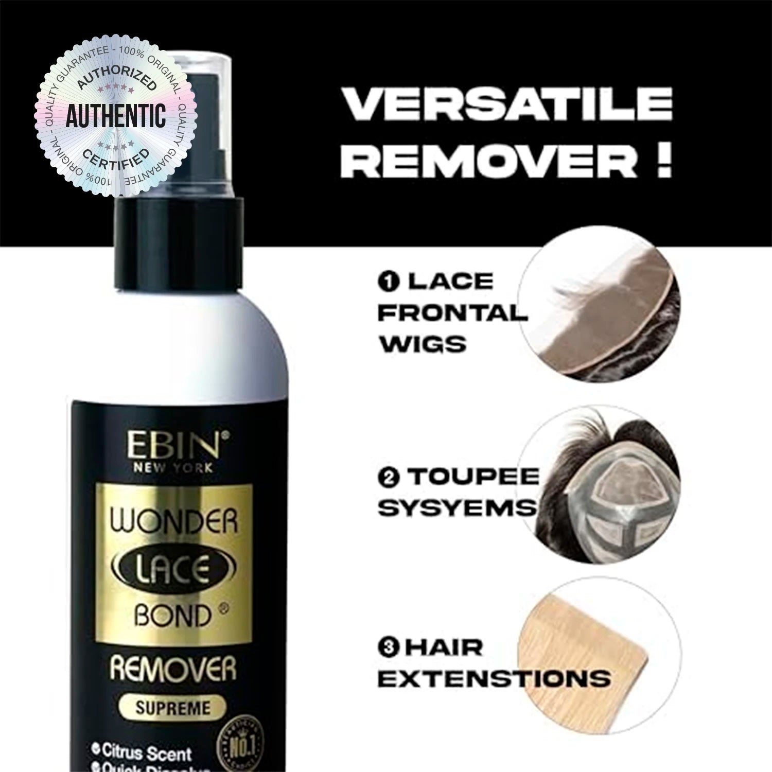 Ebin New York Wonder Lace Bond Remover Supreme 4.05oz/ 120ml - Fast Acting, Gentle on Skin, Perfect for Safe Wig Removal