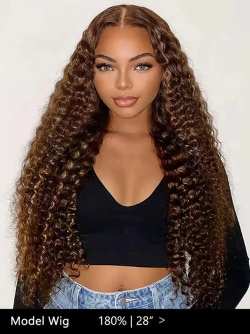 Curly Deep Wave Highlight Wigs Pre-cut Glueless 7x5 Lace Wig 4/27 Highlight Lace Front Wigs 100% Human Hair For Black Women