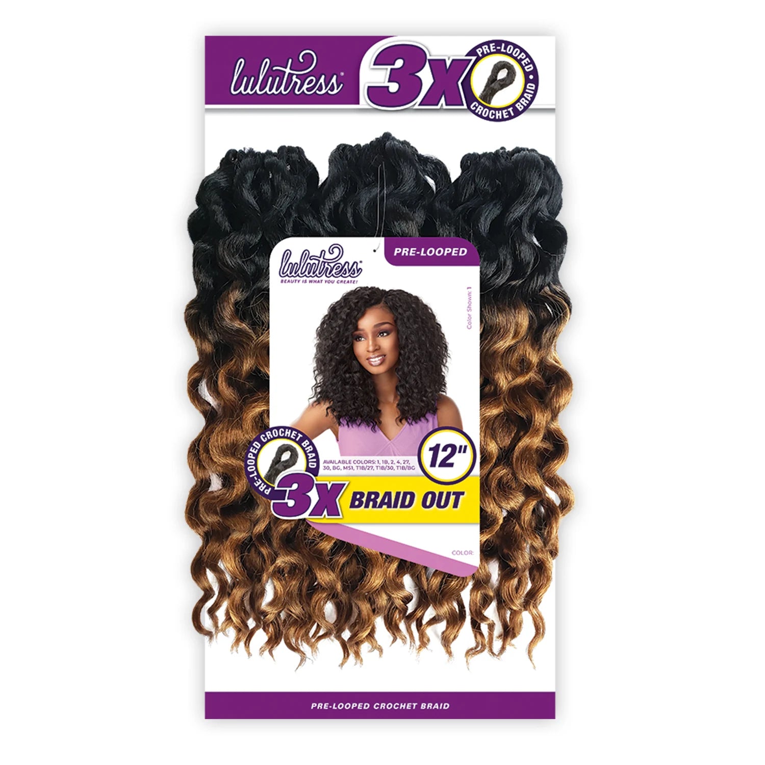 Sensationnel Synthetic Crochet Braids Lulutress Pre-Looped 3X Braid Out 12"