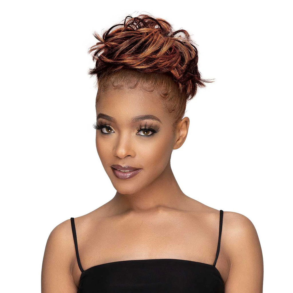Janet Collection Human Hair Blend Synthetic Bun Remy Illusion Scrunch Retro