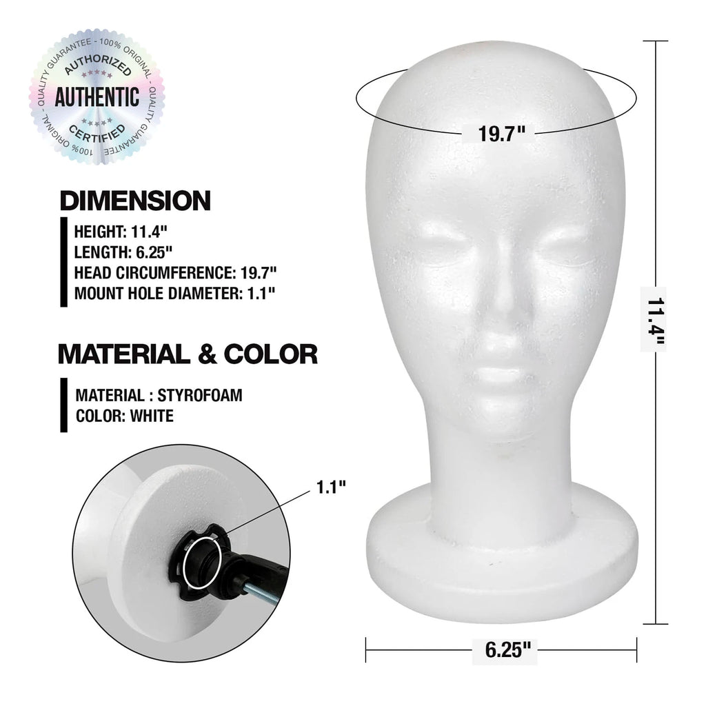 Studio Limited White Styrofoam Mannequin Head - Lightweight, Ideal for Styling, Displaying Wigs