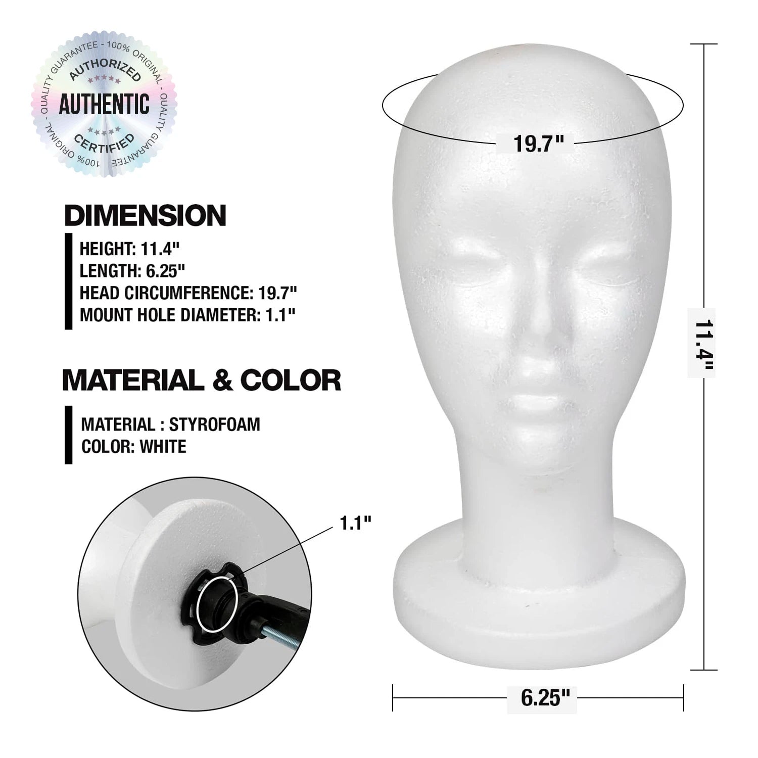 Studio Limited White Styrofoam Mannequin Head - Lightweight, Ideal for Styling, Displaying Wigs