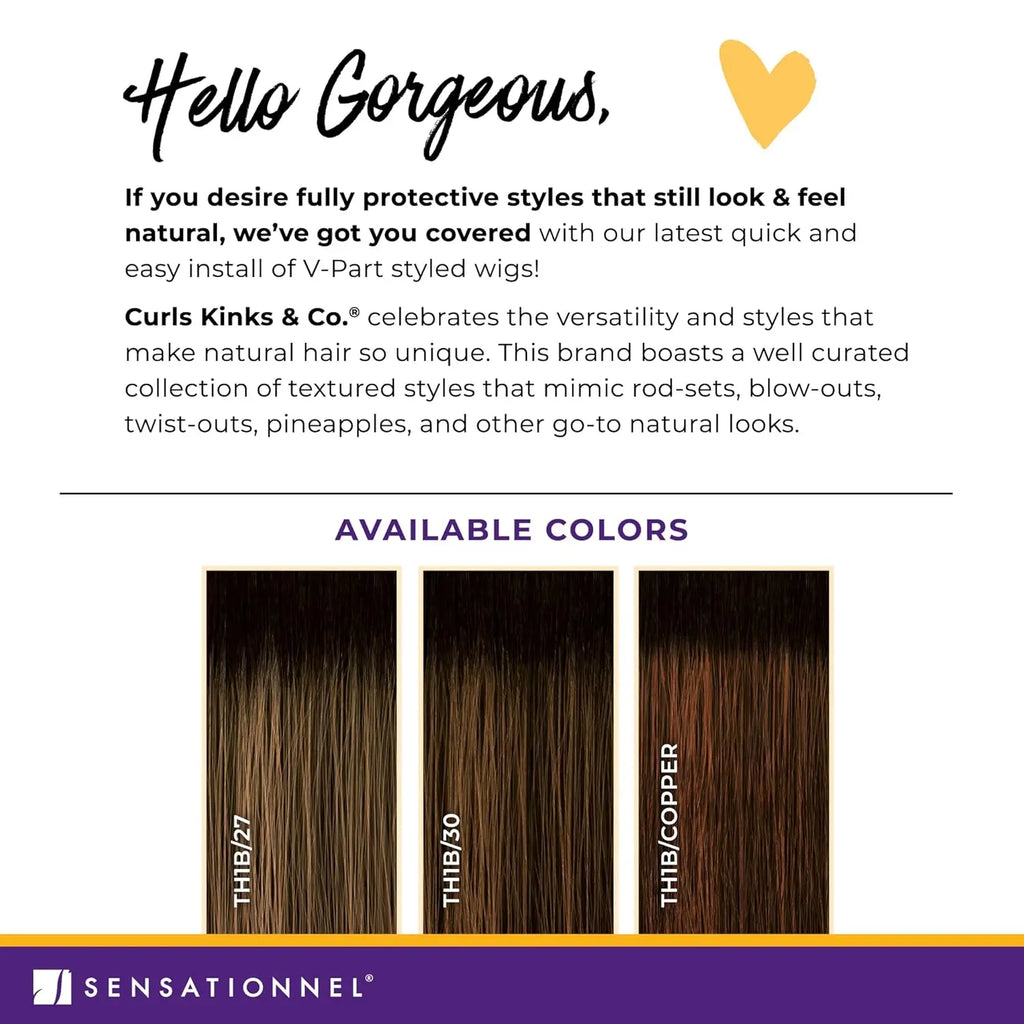 Sensationnel Curls Kinks N Co V-Part Wig Glueless V-Unit 2 – Glueless Design, Natural Curls, Easy Wear, Perfect Fit