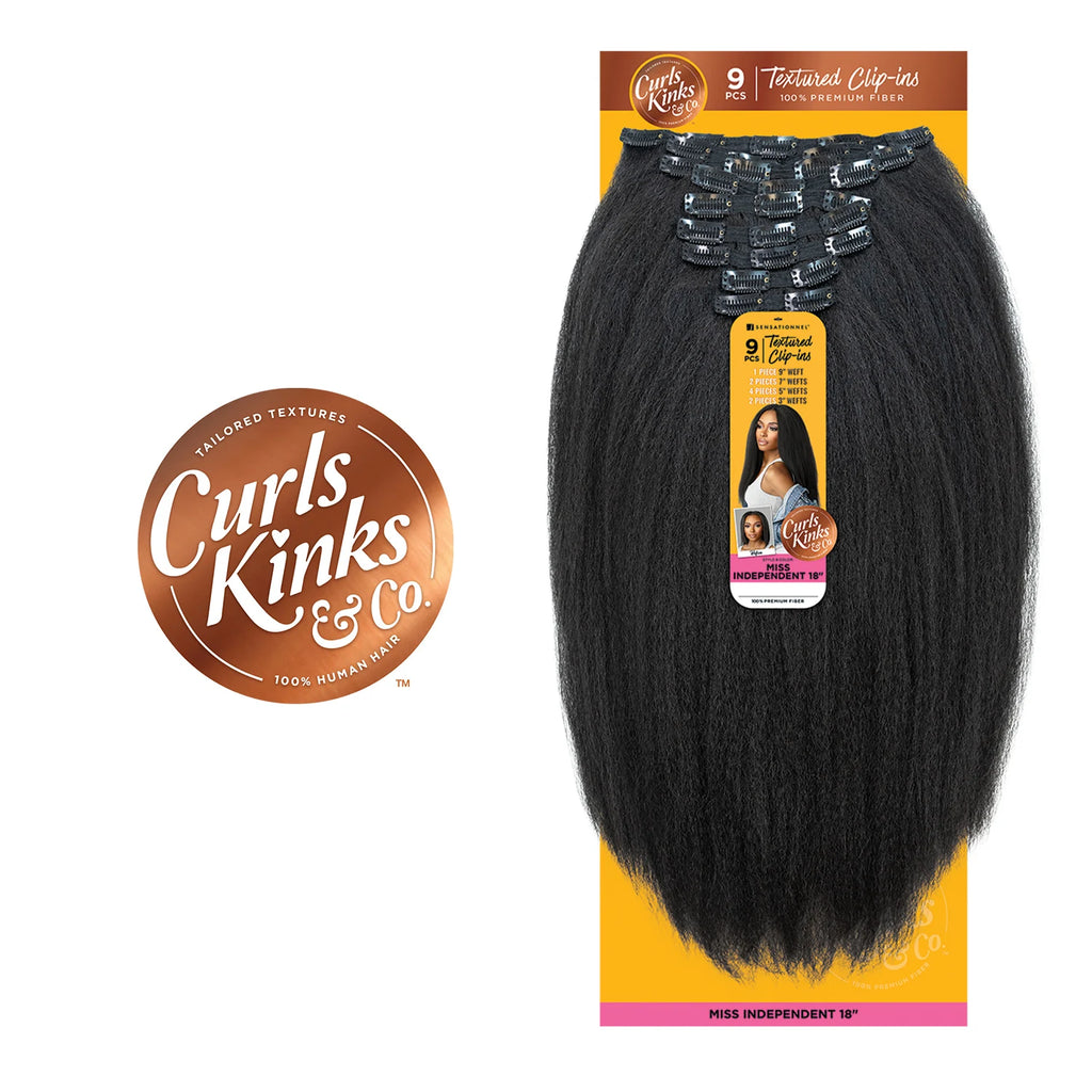 Sensationnel Textured Clip-Ins Synthetic Weave Curls Kinks N Co Miss Independent 18" (9Pcs)
