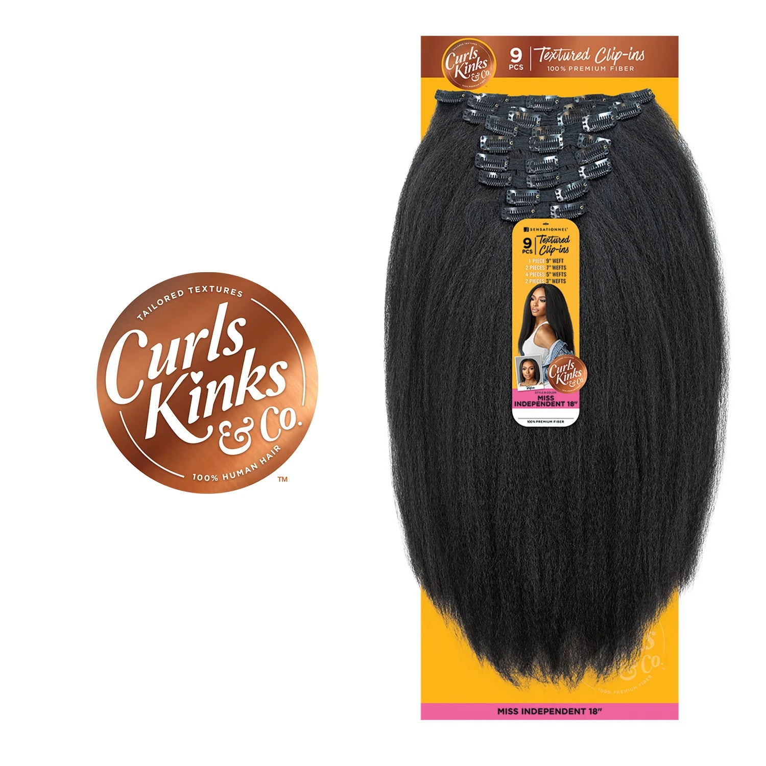 Sensationnel Textured Clip-Ins Synthetic Weave Curls Kinks N Co Miss Independent 18" (9Pcs)