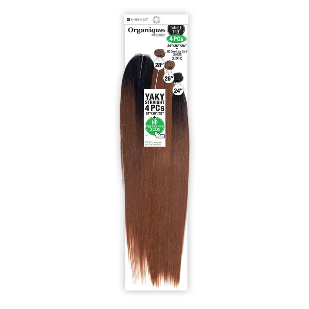 Shake-N-Go Weave Organique Mastermix Yaky Straight 4PCs with HD Deep Lace Part Closure (242628")