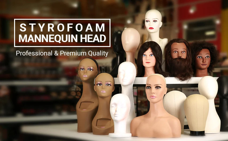 Studio Limited White Styrofoam Mannequin Head - Lightweight, Ideal for Styling, Displaying Wigs