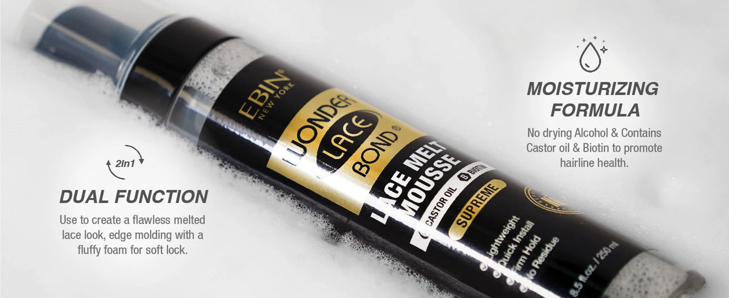 Ebin New York Wonder Lace Bond Lace Melt Mousse Supreme 8.5oz/ 250ml - Maximum Hold, Ideal for Seamless Lace Melts