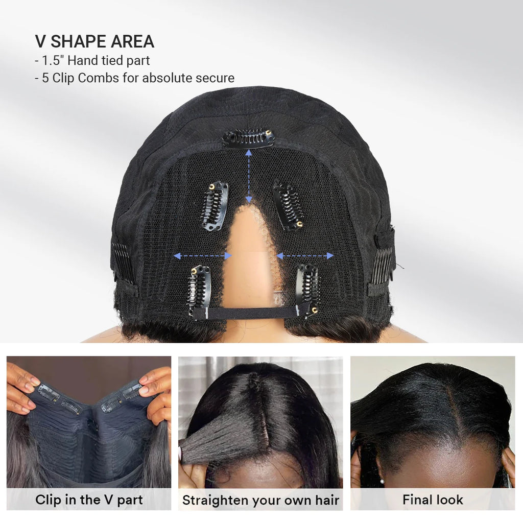 Diva Queen Virgin Human Hair Hand Tied V-Part Clip Wig Straight 24"