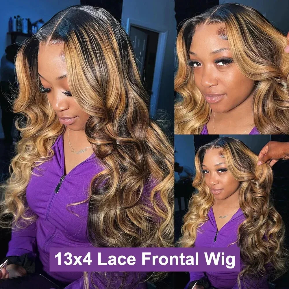 13x6 HD Highlight Body Wave Lace Front Wig 4/27 Highlight Brown Colored 13x4 Glueless Lace Front Human Hair Wigs Pre plucked