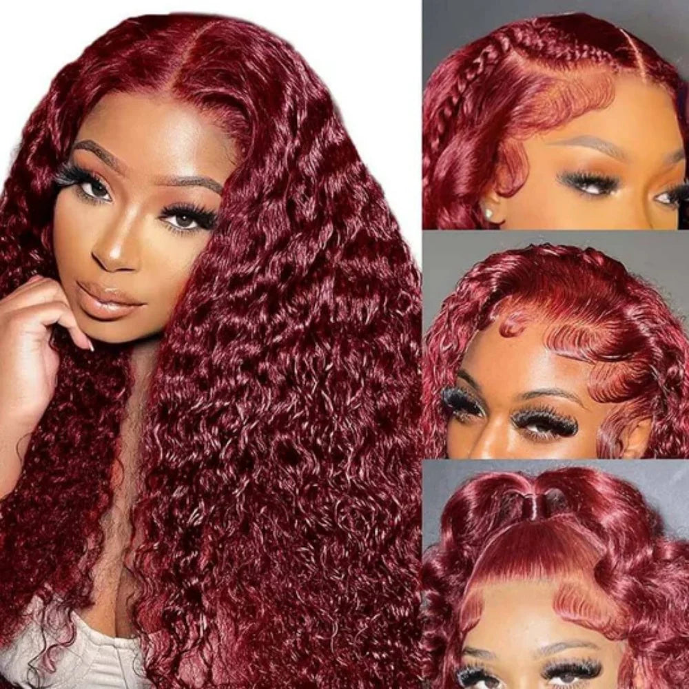 99J Burgundy 13x4 Lace Wig Deep Curly Human Hair Glueless Wig Human Hair Ready to wear Choice Brazilian Wigs For Women