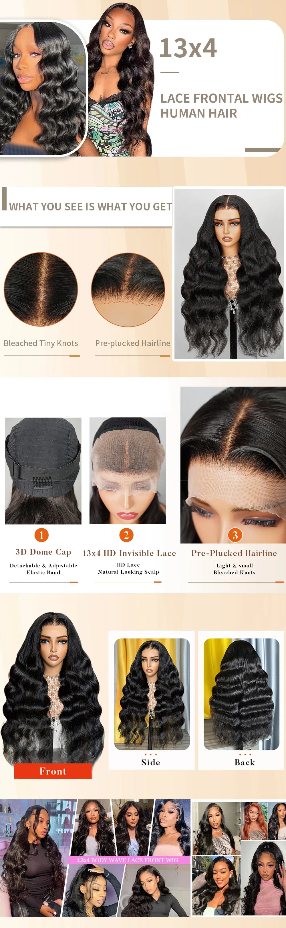 300 Density 30 40 Inch 13x6 Transparent HD Lace Frontal Body Wave Wigs Human Hair Remy 13x4 Lace Front Wig For Black Women