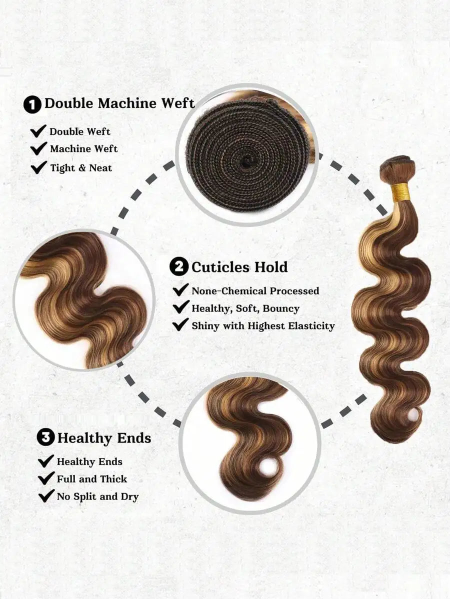 Body Wave Bundles Human Hair 4/27 Highlight Colored 3/4 Remy Human Hair Bundles 100% Brazilian Human Hair 13x4 HD Ombre Color