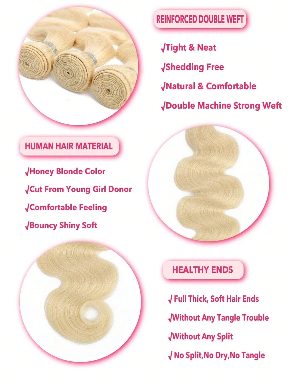 1/3/4 Bundles Body Wave 613 Blonde Human Hair Bundles 26 28 30 Inch 613 Honey Blonde Bundles Body Wave Brazilian Hair