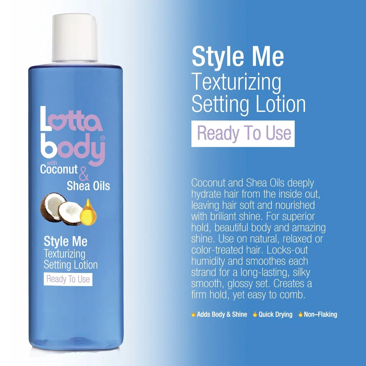 Lottabody Style Me Texturizing Setting Lotion 12oz - Long-Lasting Hold, Adds Shine, Perfect for Styling, Curling & Setting Hair