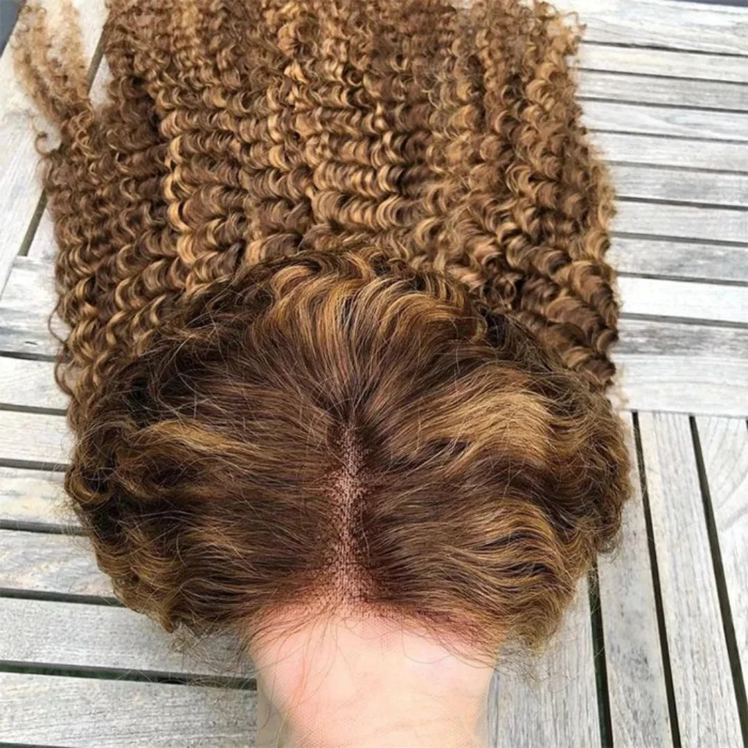 Curly Deep Wave Highlight Wigs Pre-cut Glueless 7x5 Lace Wig 4/27 Highlight Lace Front Wigs 100% Human Hair For Black Women