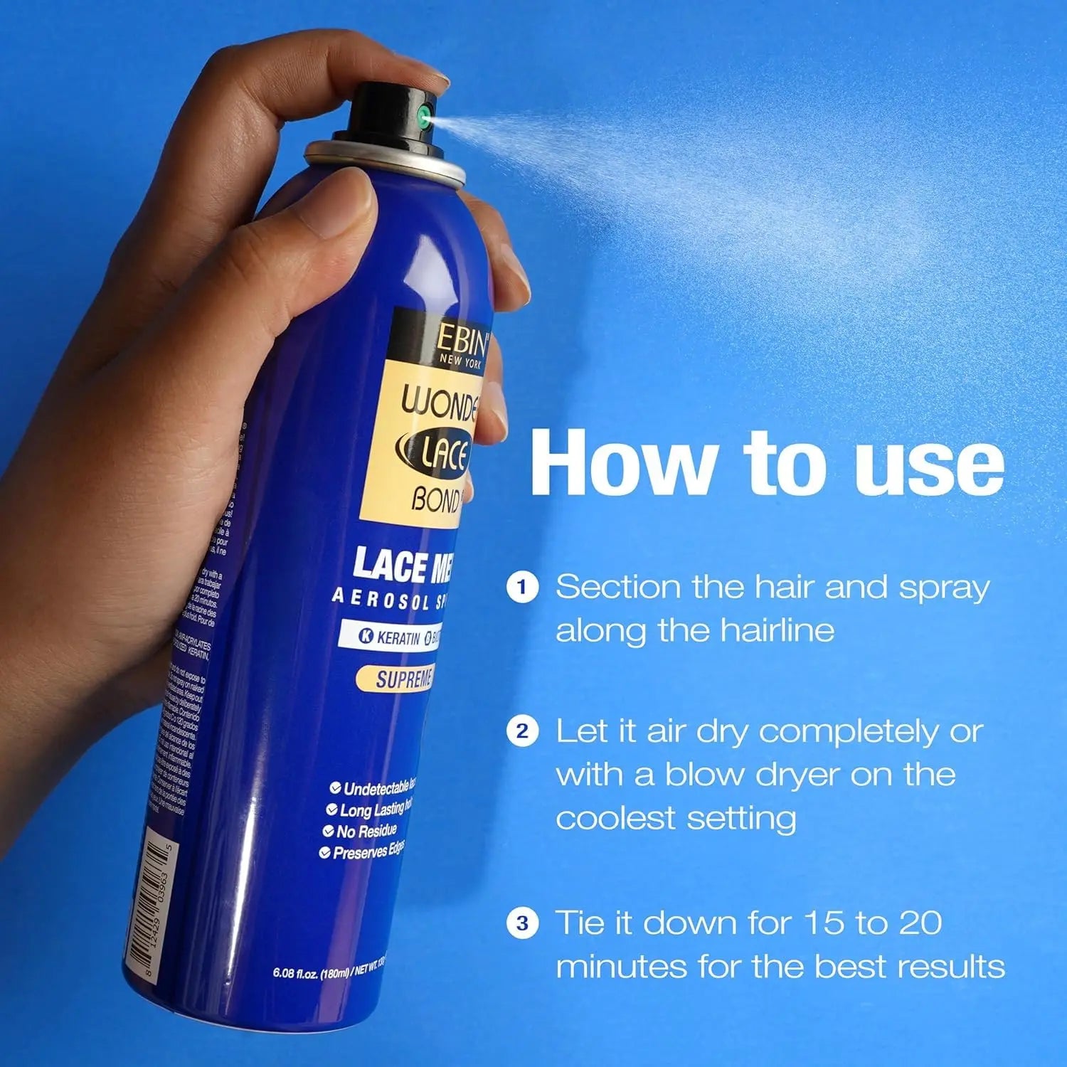 Ebin New York Wonder Bond Melt Spray Keratin - Extra Strong Hold, Seamless Lace Blend, Keratin Infused for Healthy Hair