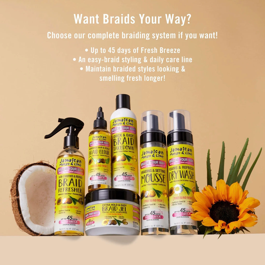 Jamaican Mango & Lime Braiding & Setting Mousse - Strong Hold, Defines Braids, Adds Shine, Lightweight Formula