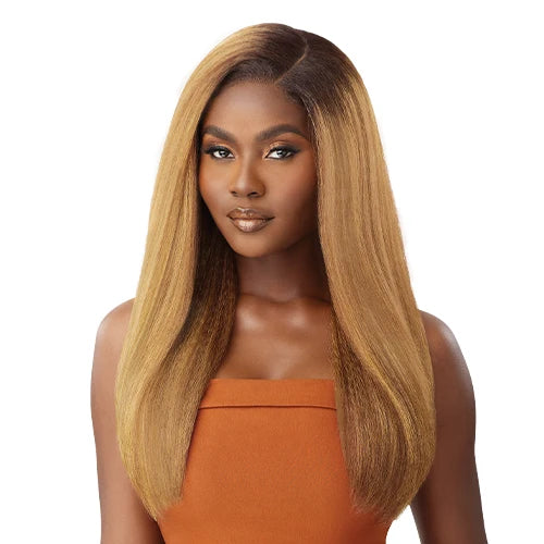 Outre Human Hair Blend Glueless HD 5X5 Lace Closure Wig Kinky Straight 24" - Long, Natural Curl Style Added, Premium Quality