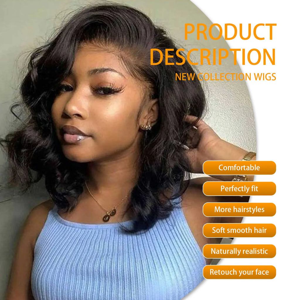 Brazilian Body Wave Short Bob Wigs 5x5 Transparent Lace Front Wig Human Hair Wigs Loose Body Wave Wig For Black Women 180%