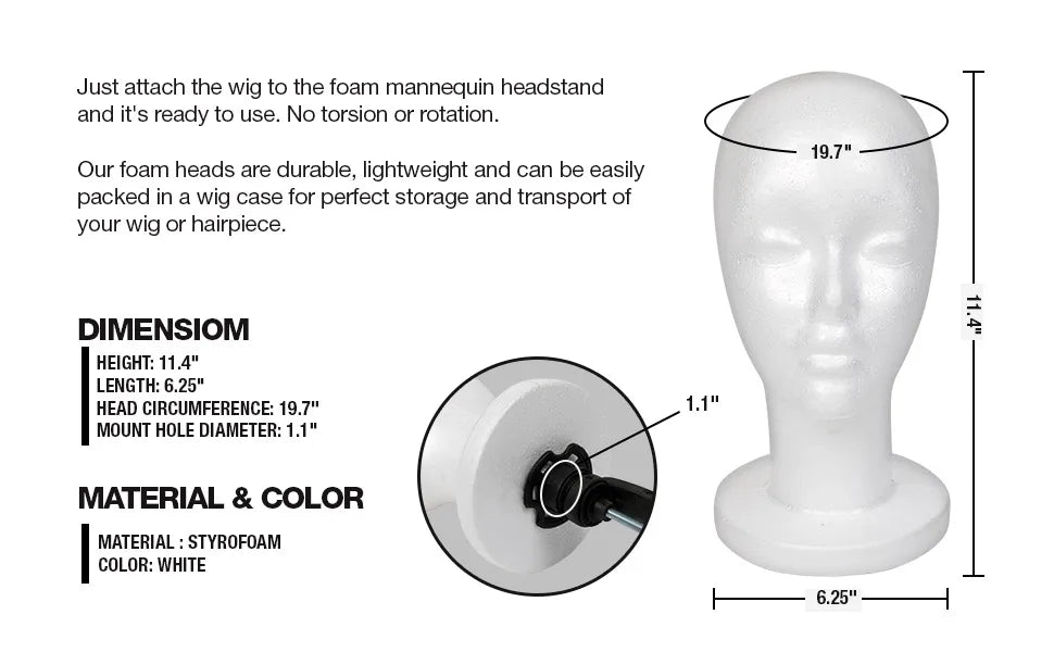 Studio Limited White Styrofoam Mannequin Head - Lightweight, Ideal for Styling, Displaying Wigs
