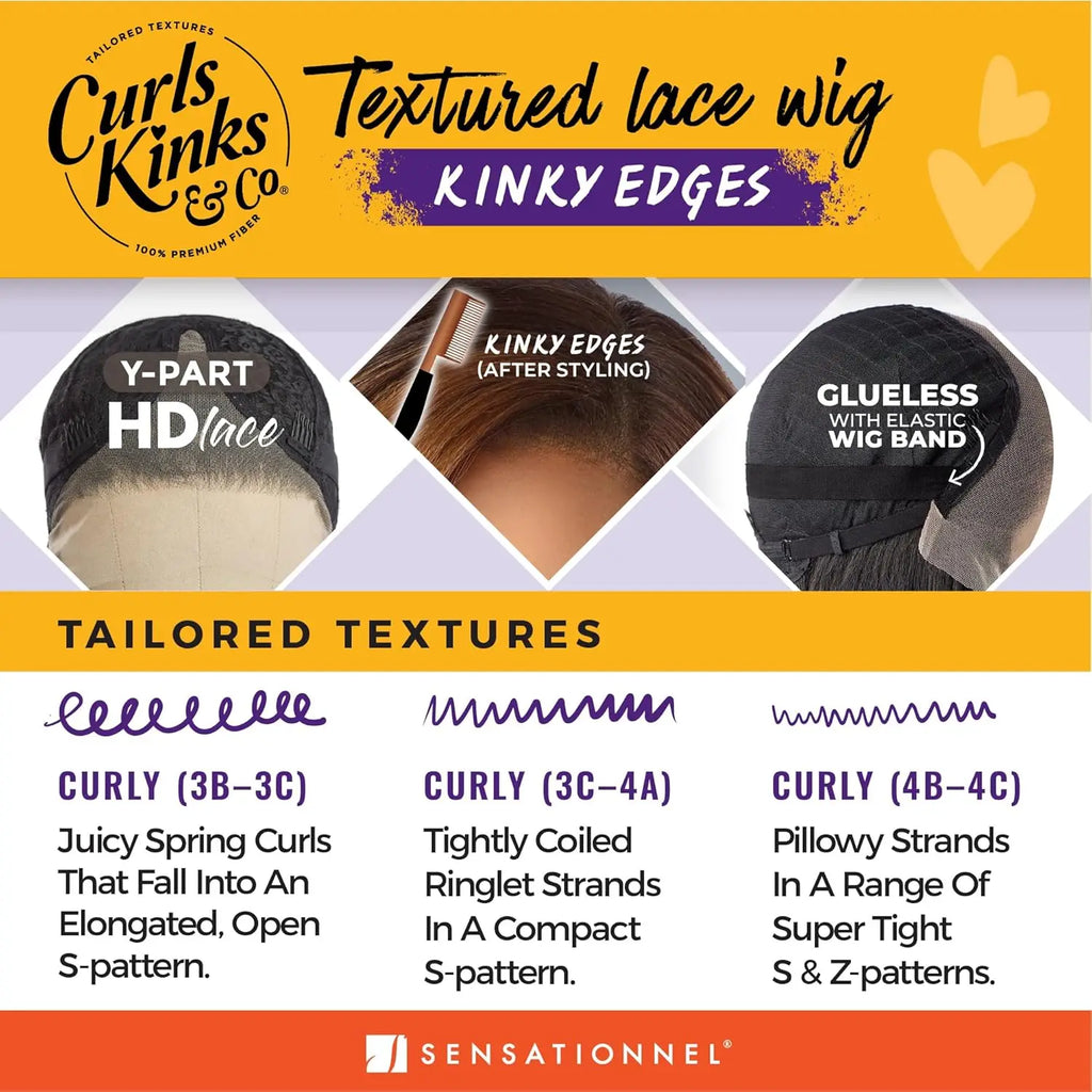 Sensationnel HD Lace Front Synthetic Wig Curls Kinks N Co Glueless Kinky Edges Y-Part Kinky Chic Bob 12"