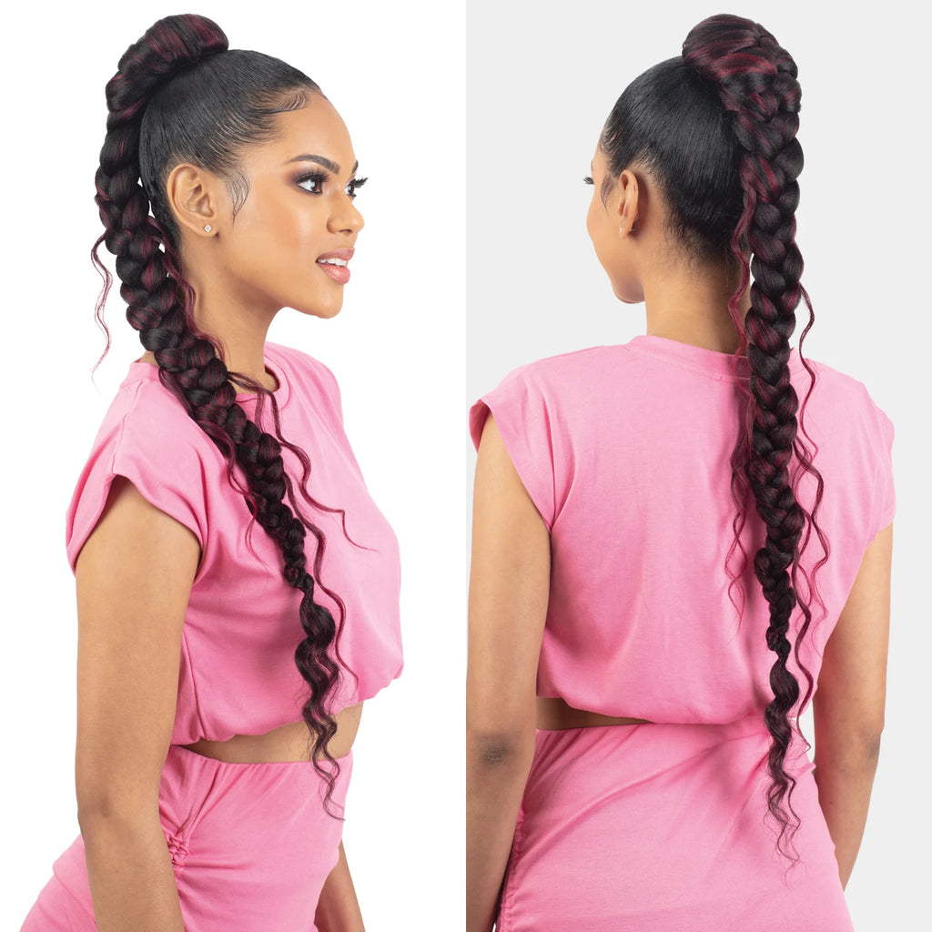 FreeTress Equal Drawstring Synthetic Ponytail Box Braided Boho Jumbo Braid Goddess Ponytail 30"