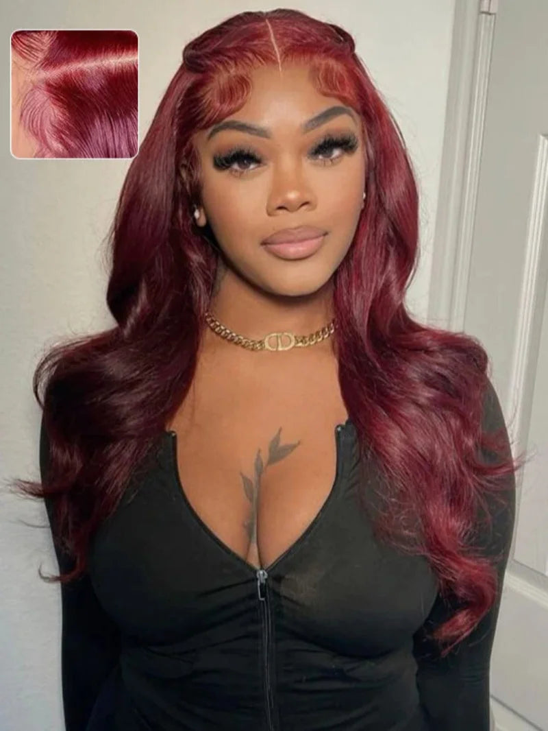 360 Full Lace Wig Human Hair 99j Red Colored Wigs Body Wave Wig 7X5 Glueless Burgundy HD Lace Frontal Wig Human Hair Pre Plucked