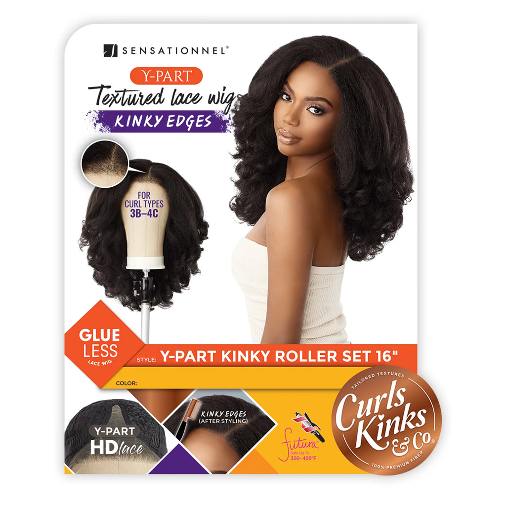 Sensationnel HD Lace Front Synthetic Wig Curls Kinks N Co Glueless Kinky Edges Y-Part Kinky Roller Set 16"