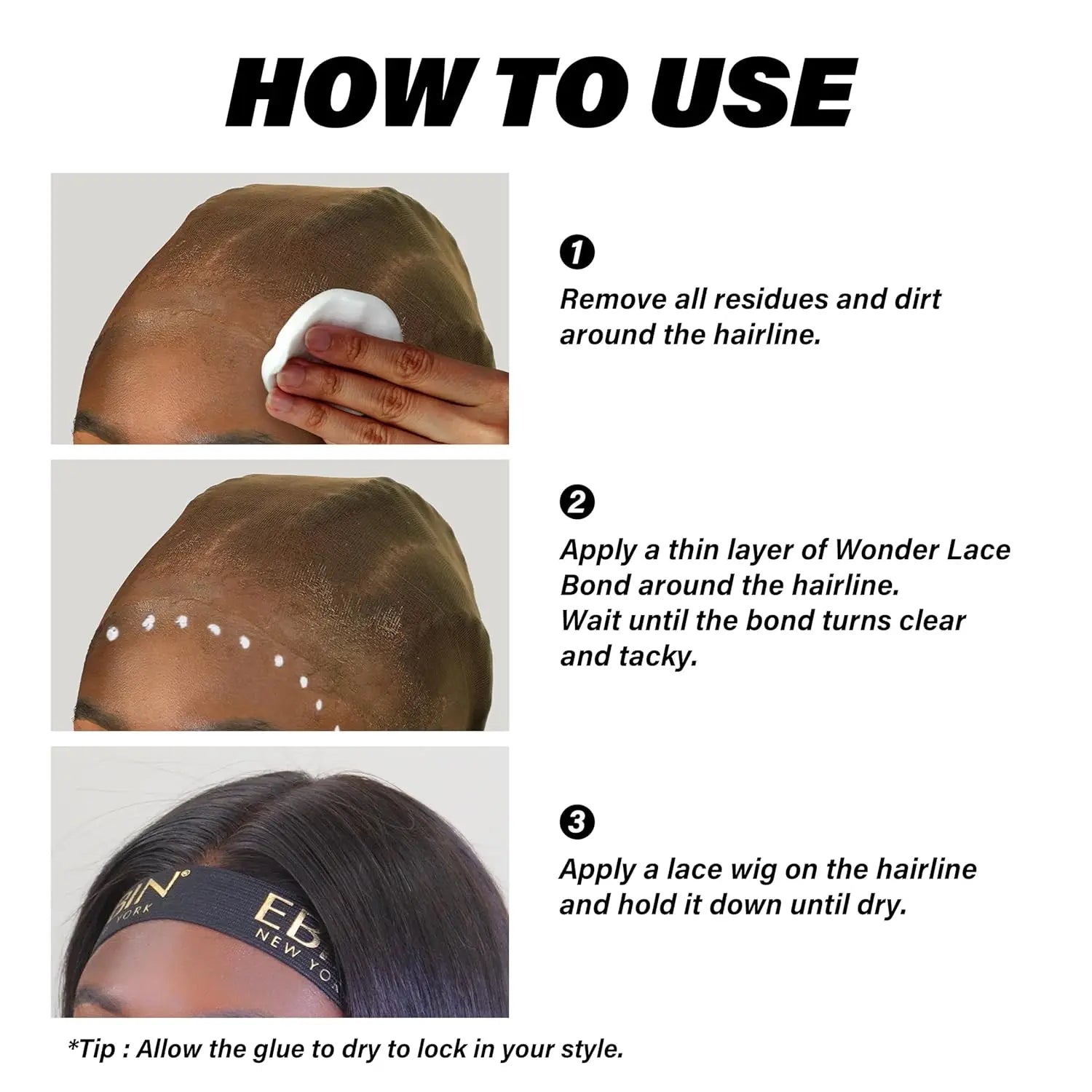 Ebin New York Wonder Lace Bond Holding Gel 1.25oz/ 37ml - Strong Hold, Quick-Drying, Ideal for Lace Wigs & Daily Styling